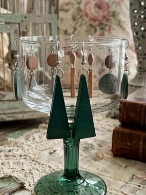 Handcrafted Green Wooden Triangle Earrings -